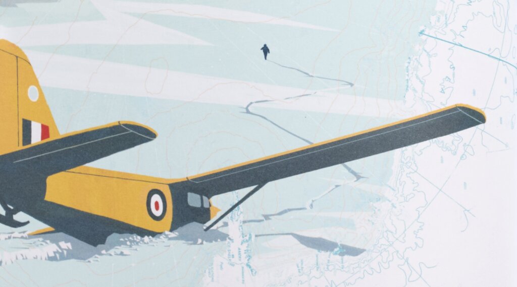 Detail illustration shot from  from Issue 4 of A Profound Waste of Time featuring a yellow plane landed in a snowy landscape.