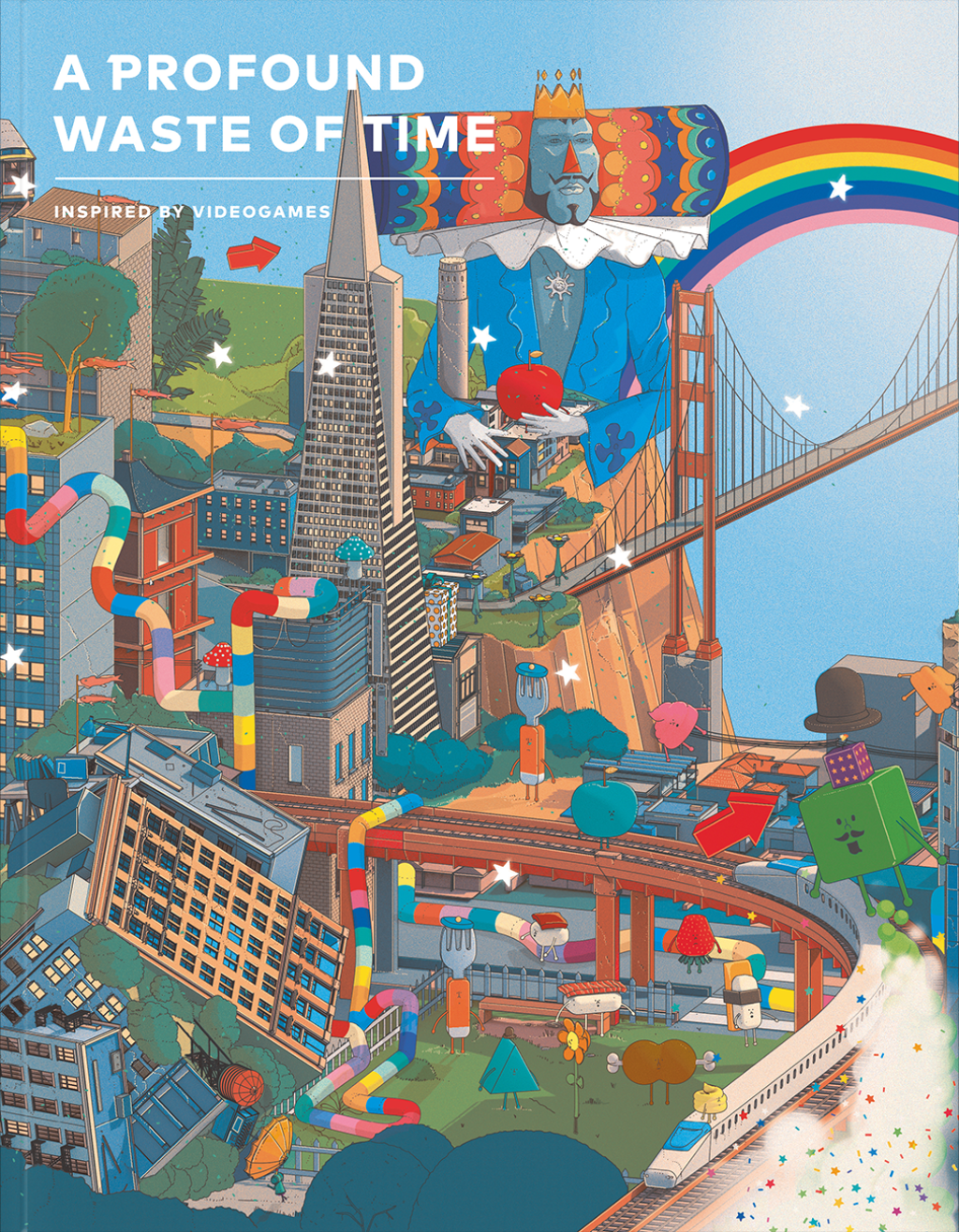 Cover image of Issue 2 of A Profound Waste of Time featuring an illustration of Keita Takahashi's games including Katamari Damacy, Noby Noby Boy, and more, illustrated by Doug John Miller.