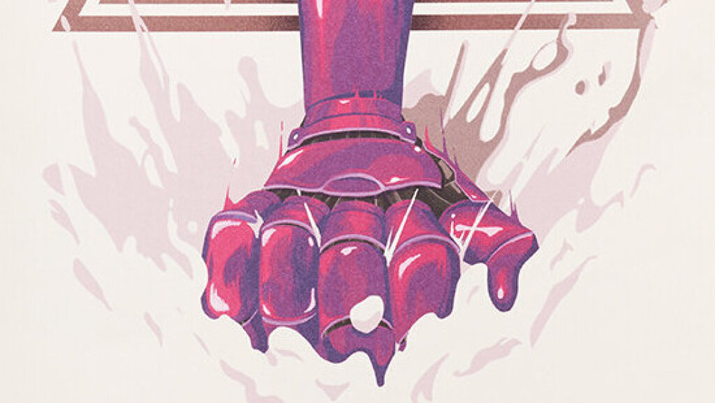 Detail illustration from issue 2 of A Profound Waste of Time of a hand smashing into the paper.